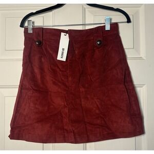 BB Dakota Burgundy Corduroy A-Line Button Front Mini Skirt Size 8 NWT